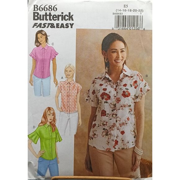UNCUT Butterick B6686 Misses Semi-Fitted Blouse Pattern Sizes 14-22 With Buttons - Picture 1 of 2
